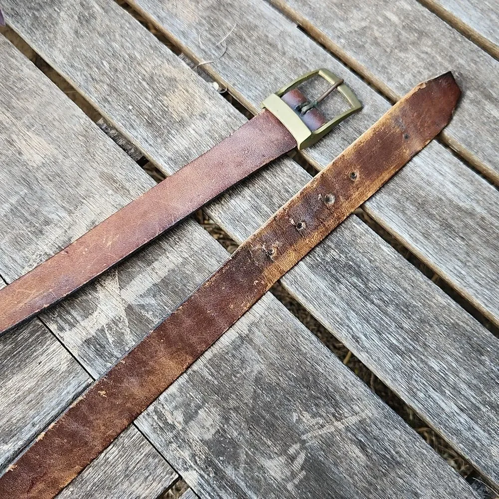 Vintage Seafarer Leather Belt Brass Buckle